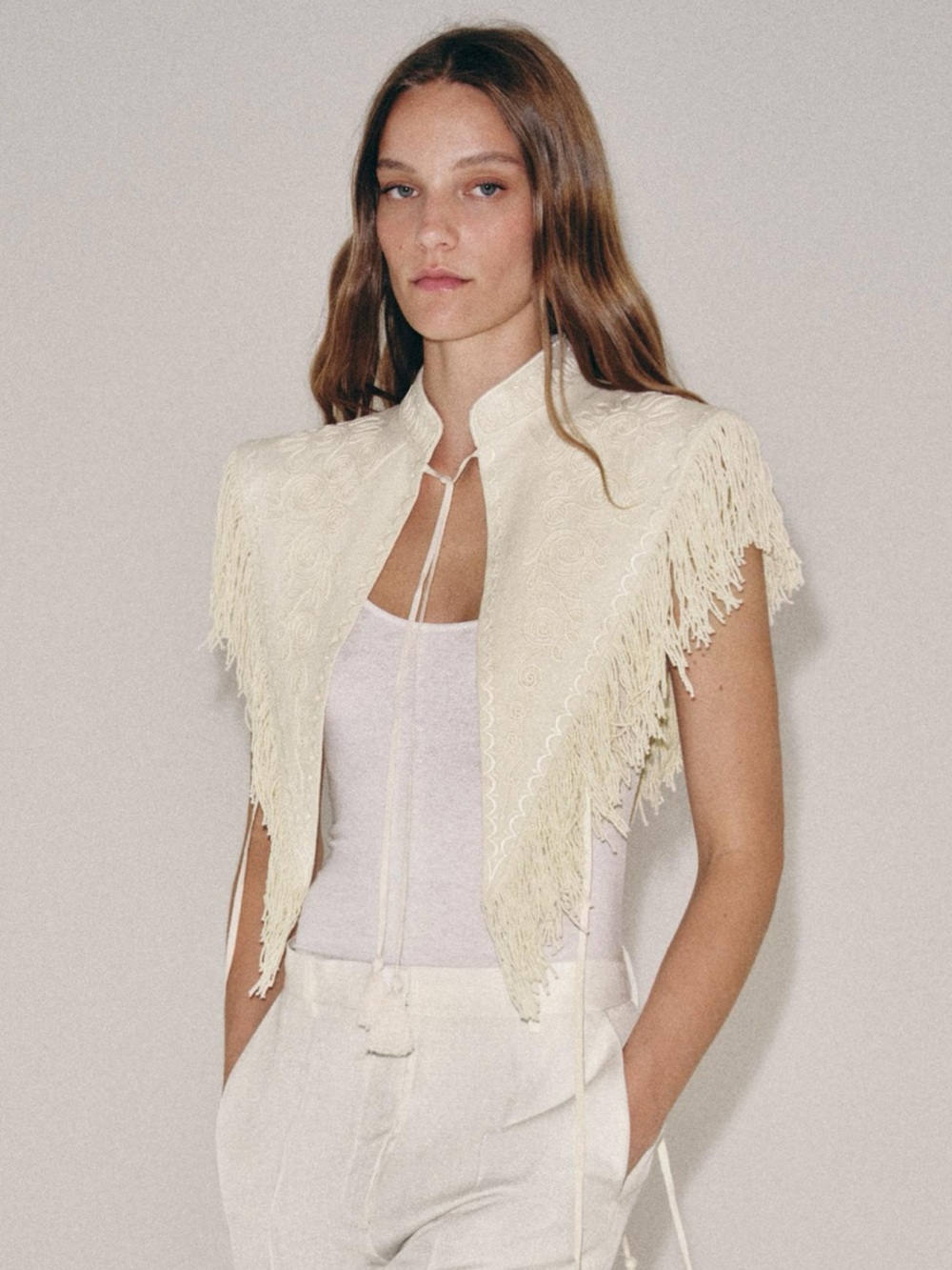 Zara ZW Collection Fringed Embroidered Vest